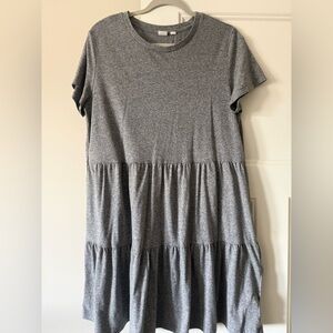 GAP Gray Heather Short-Sleeve Tiered Tee Dress